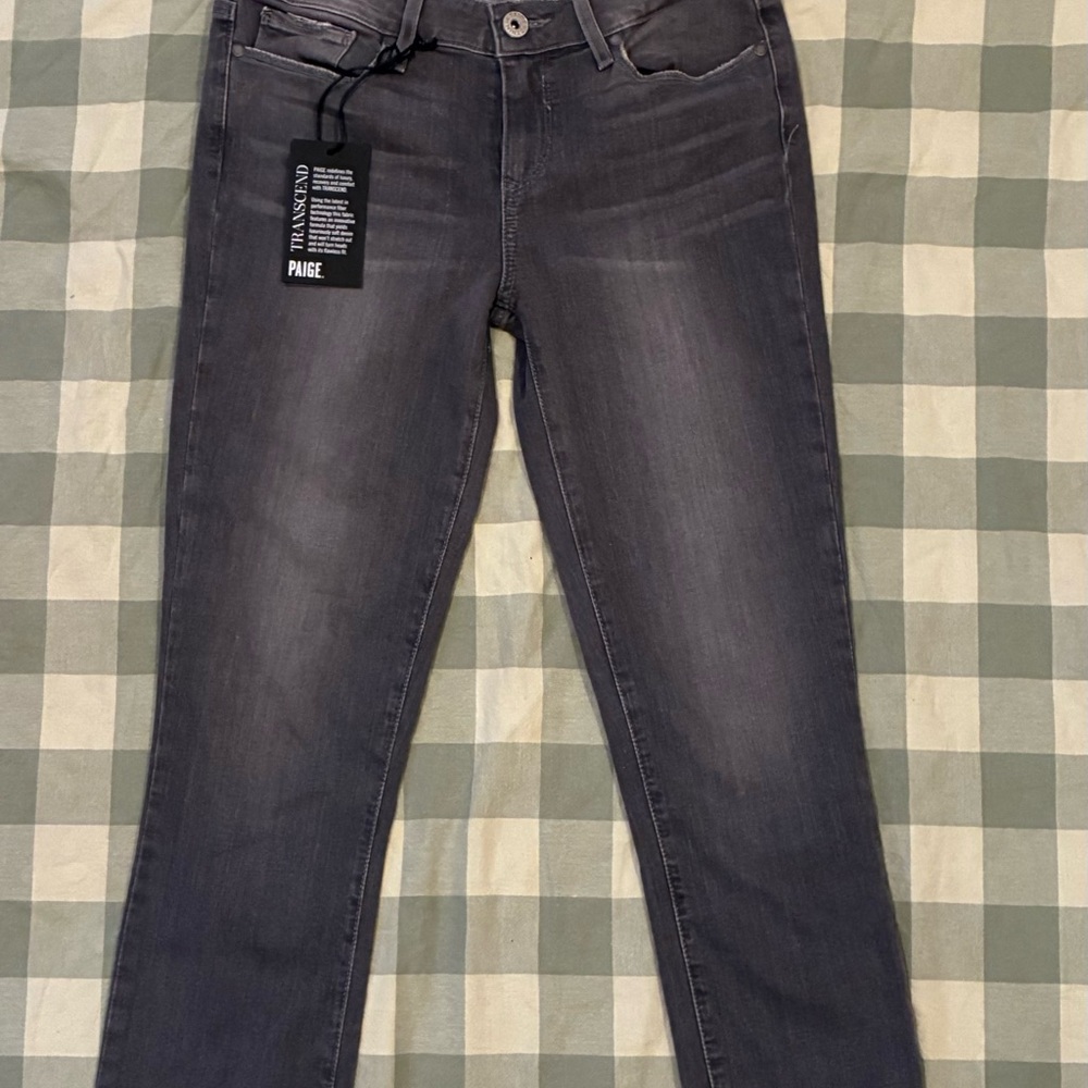 NWT PAIGE “Verdugo” Mid Rise Ultra Skinny Raw Hem Ankle Jeans Gray stretch 28